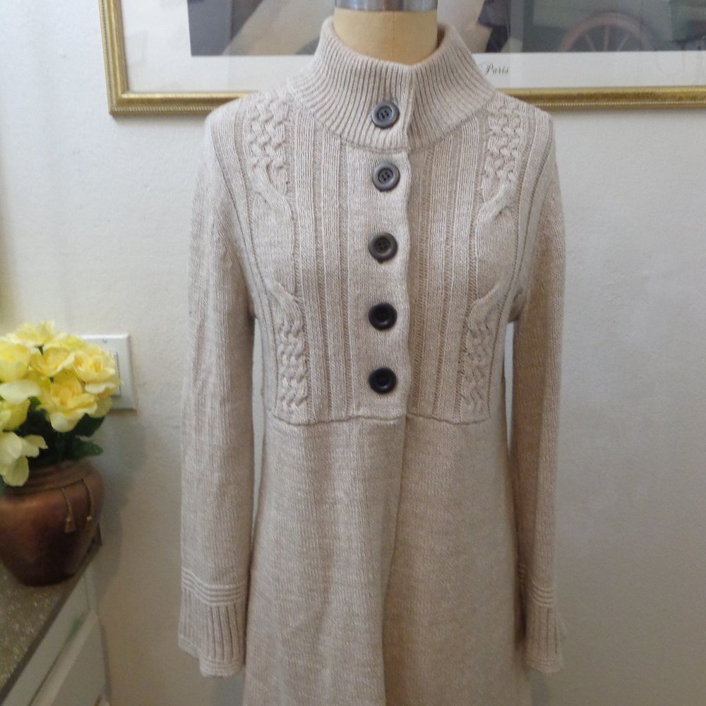 Style & Co Button Down Woven Turtleneck Sweater